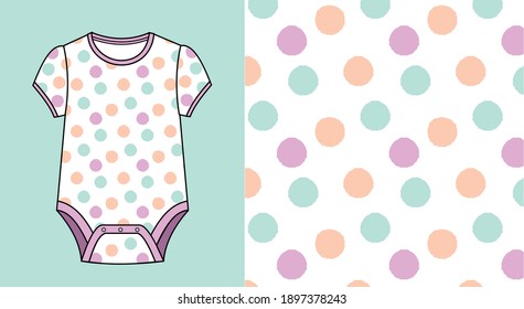 Traje de bebé con patrón de punto de polka. patrón para el bebé. vector de patrón de punto de polaca