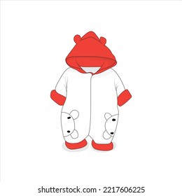 Baby jumpsuit in red and white with hood design for baby advertising template design