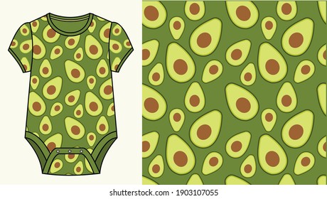 Baby Jumpsuit mit Vector avocado Muster. nahtloses Muster für Baby.