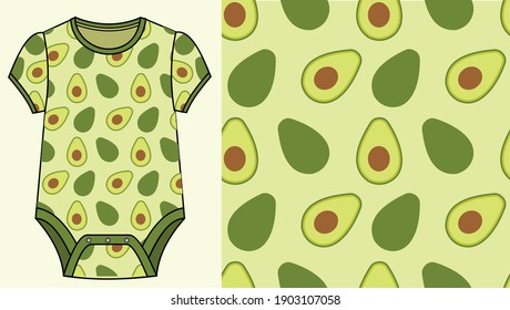 Baby Jumpsuit mit Vector avocado Muster. nahtloses Muster für Baby.