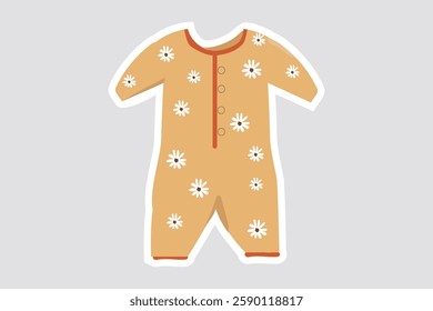 Baby Jumpsuit Vector Illustration Sticker. Cute vector sticker of a baby jumpsuit with floral patterns, perfect for nursery decor, baby fashion, newborn themes, and parenting graphics