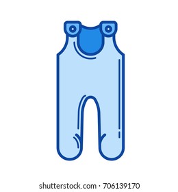 Baby jumpsuit vector line icon isolated on white background. Baby jumpsuit line icon for infographic, website or app. Blue icon designed on a grid system.