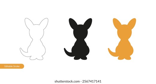 Baby Kangaroo Icon in Three Styles: Editable Stroke Outline, Silhouette, and Color