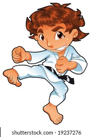 Baby Karate Player. Vector cartoon isolated character