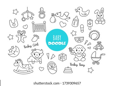 baby kawaii doodle vector hand drawing style