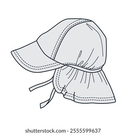 Baby keppi hat technical flat drawing vector mockup template.