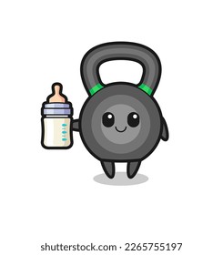 baby kettleball cartoon character with milk bottle , cute style design for t shirt, sticker, logo element