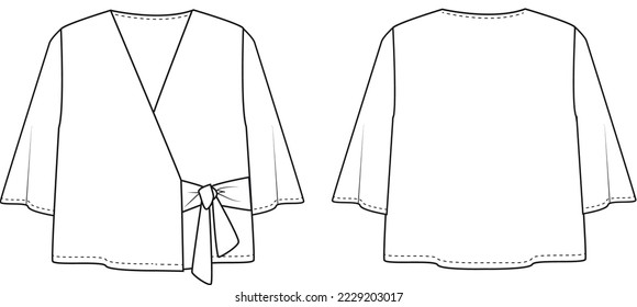 Baby and kid flat technical drawing, CADs for fashion design. Body, dress, blouse, top, trousers vectors AI Illustrator. Kidswear and Babywear clothing illustration.