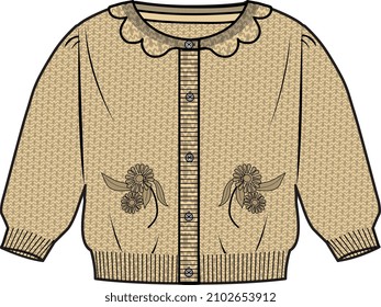 BABY AND KID GIRL WEAR SWEATER WITH BUTTONS VECTOR ILLUSTRATION