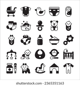 Baby and Kid icon set in glyph style design