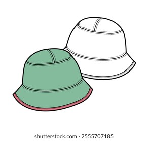 Baby kids bucket hat technical drawing vector template.