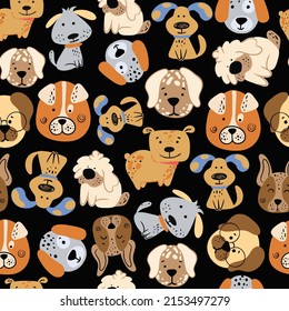 Baby, Kids, Children seamless pattern with handmade dogs. Fashionable scandalous vector background. Ideal for children's clothing, fabrics, textiles, baby decorations, wrapping paper