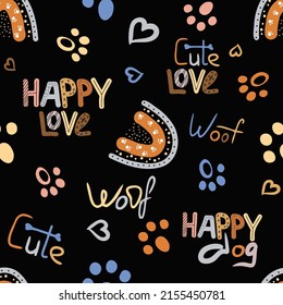 Baby, Kids, Children seamless pattern with handmade dogs. Fashionable scandalous vector background. Ideal for children's clothing, fabrics, textiles, baby decorations, wrapping paper