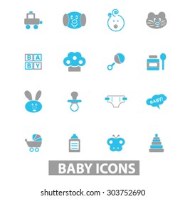 baby, kids, children, toys icons, signs, illustrations set, vector
