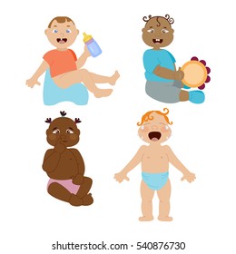 Baby kids emotions character vector. Adorable infant childbirth. Cute newborn playing. Funny child illustration isolated on white.