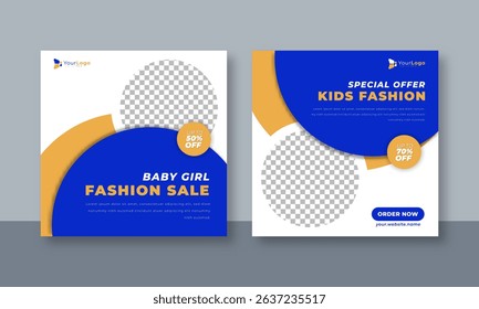 Baby and Kids Fashion Sale Social Media Template – Editable Vector Design for Clothing Promotion, Online Shop, and Seasonal Discount Campaign