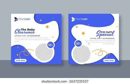 Baby Kids Fashion Sale Social Media Post Template – Editable Vector Design for Cute Outfit Promo, Seasonal Discount, and Children’s Clothing Advertisement