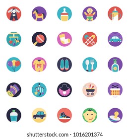 Baby and Kids Flat Vector Icons Pack 