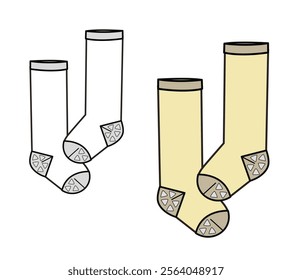 Baby kids long socks vector mockup template technical flat design.