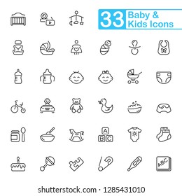 Baby and kids outline icons. Thin line vector icons.