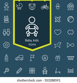 baby, kids outline, thin, flat, digital icon set for web and mobile
