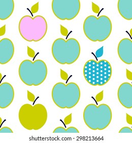Baby and kids pattern with apples, vector cute background, geometric seamless fabric, wrapping paper, fashion trendy fabric, simple ornament template, layout design for baby boys 