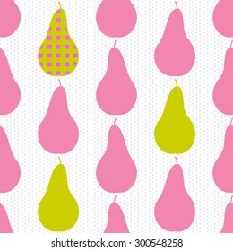 Baby and kids pattern with pears, vector cute background, geometric seamless fabric, wrapping paper, fashion trendy fabric, simple ornament template, layout design for girls