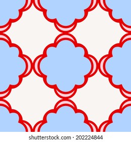 Baby and kids style abstract geometric background, cute seamless pattern with flowers, wrapping paper, 50s, 60s, 70s fashion trendy fabric, simple ornament, template, layout for design
