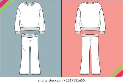 BABY KIDS SWEAT TOP AND LEGGINGS FLAT SKETCH FASHION TEMPLATE TECHNICAL ILLUSTRATION