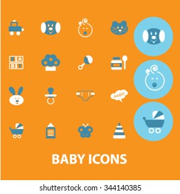 baby, kids, toys, children icons, signs vector concept set for infographics, mobile, website, application
