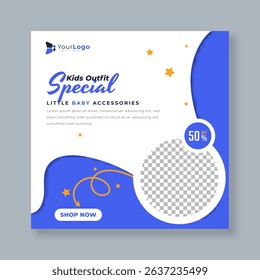 Baby and Kids Wear Sale Social Template – Editable Vector Design for Clothing Promotion, Fashion Discount, and Online Boutique Post