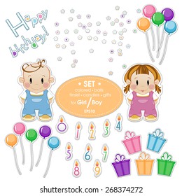 Baby kit for the holiday. Birthday boy or girl. The set of candl