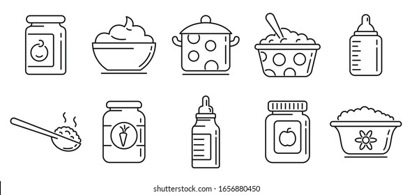 Baby kitchen icons set. Outline set of baby kitchen vector icons for web design isolated on white background