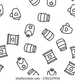 Baby Kitchen Vector Seamless Pattern Thin Line Illustration