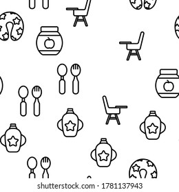 Baby Kitchen Vector Seamless Pattern Thin Line Illustration