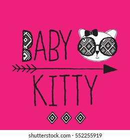baby kitty with glasses, T-shirt design for girls vector illustration