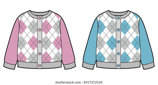 Cardigan de cuchillos para bebés con patrón de diamante. Niñas y niños