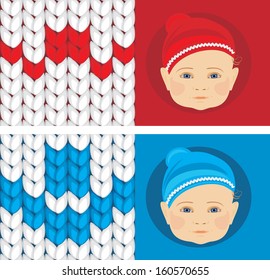 Baby knitted caps. Banner for design. Vector