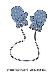Baby knitted string mittens vector design mockup template technical flat drawing.