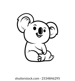 baby koala cartoon drawing coloring line art style sketch classic vintage design illustration