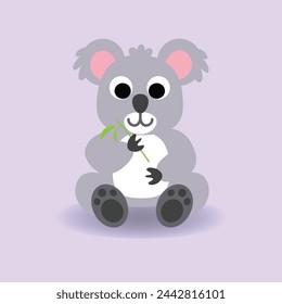 Baby Koala cartoon. vector illustration. Happy Cute koala eating leaf branch.Alphabet animal concept 