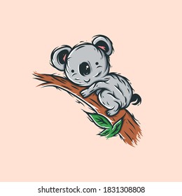 Baby koala climbing trees illustration vector