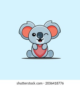 Baby Koala Cute Illustration hold heart, vector isolated background