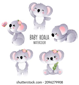 Baby koala isolated on white background, vector illustration