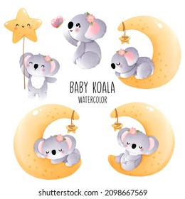 Baby koala isolated on white background, vector illustration
