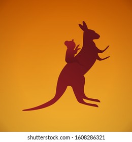 Baby Koala on the back of Kangaroo during fire in the forest in the background of yellow and red shade.