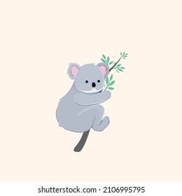 Un bebé koala en una rama de eucalipto. Oso salvaje australiano. Ilustración vectorial.