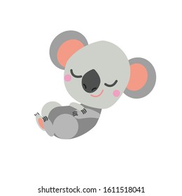 Baby koala sleeping isolated. Simple flat illustration. Minimalist cartoon style. Funny and cute. Australian animal. For children's books. For post cards and posters. Pray for Australia