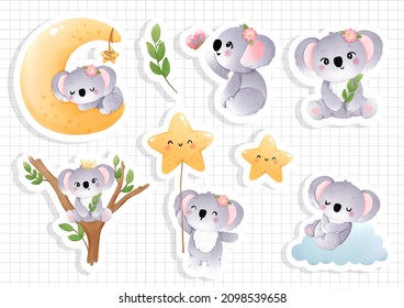 Baby koala sticker, scrapbook. Vector illustration