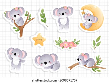 Baby koala sticker, scrapbook. Vector illustration